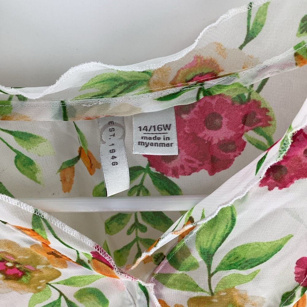 EST. 1946 Womens 14/16W Plus Floral Sheer Blouse Myanmar